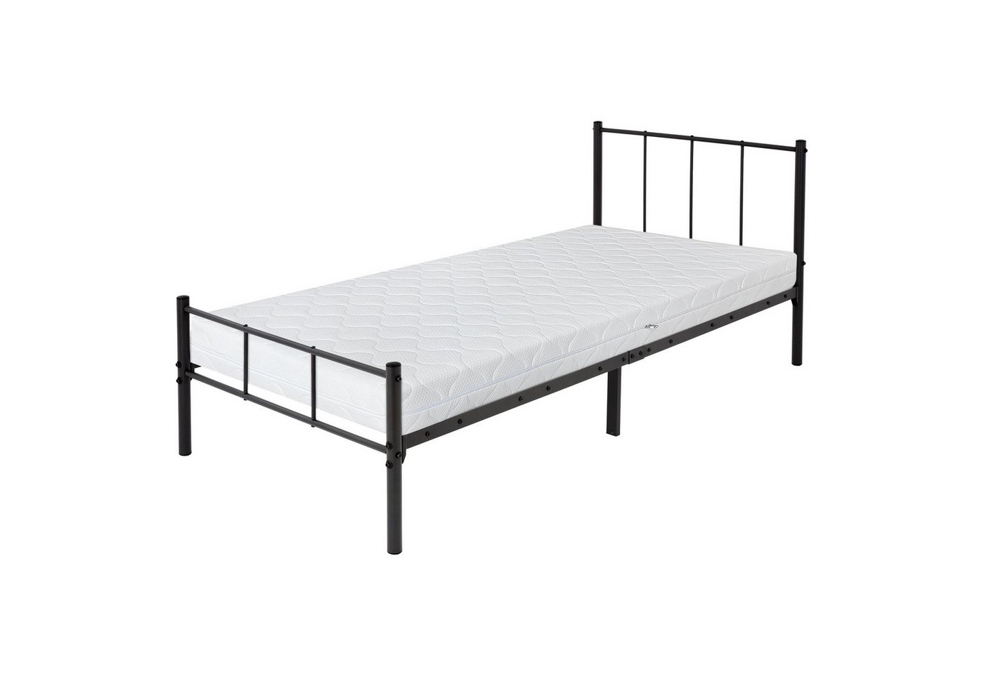 ML-DESIGN Metallbett Bett mit Kopfteil und Lattenrost robust auf Stahlrahmen, Gästebett mit Kopfteil 90x200 cm Schwarz Matratze 16 cm von ML-DESIGN