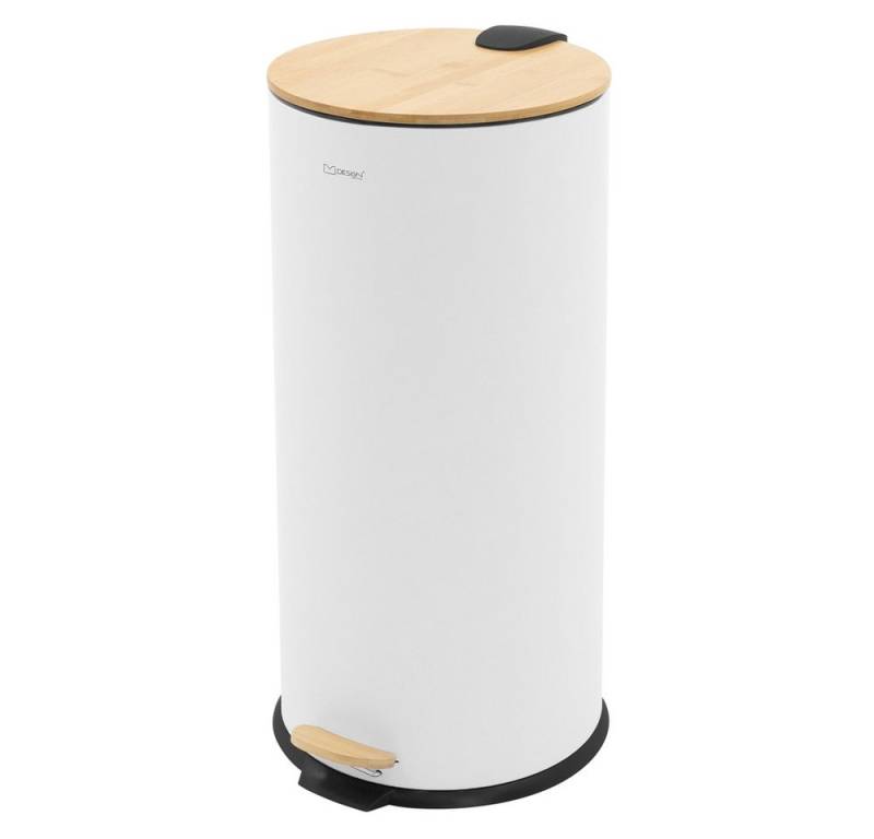 ML-DESIGN Mülleimer Treteimer Tretmülleimer Küchenmülleimer mit Fußpedal Softclose 62,5cm, Badeimer Abfalleimer 30L rund Weiß Stahl mit Inneneimer Bambusdeckel ML-DESIGN Mülleimer Treteimer Tretmülleimer Küchenmülleimer mit Fußpedal Softclose 62,5cm, Badeimer Abfalleimer 30L rund Weiß Stahl mit Inneneimer Bambusdeckel von ML-DESIGN