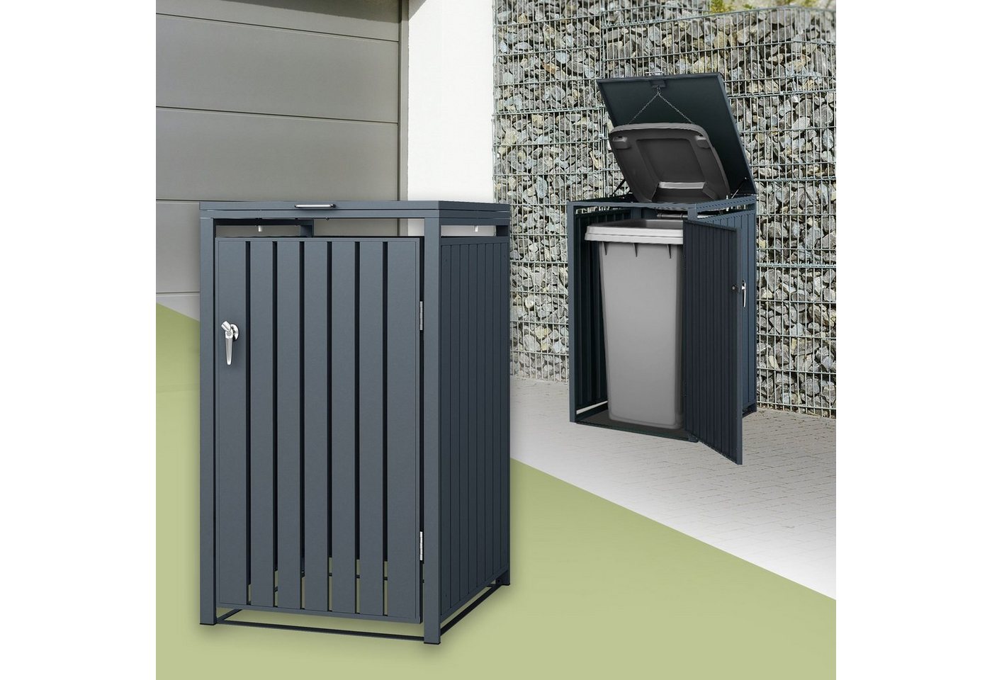 ML-DESIGN Mülltonnenbox Müllbox aus Stahl wetterfest mit Klappdeckel/Tür Mülltonnecontainer, Mülltonnenbox für 1 Tonne 240L 68x80x116,3cm Anthrazit von ML-DESIGN