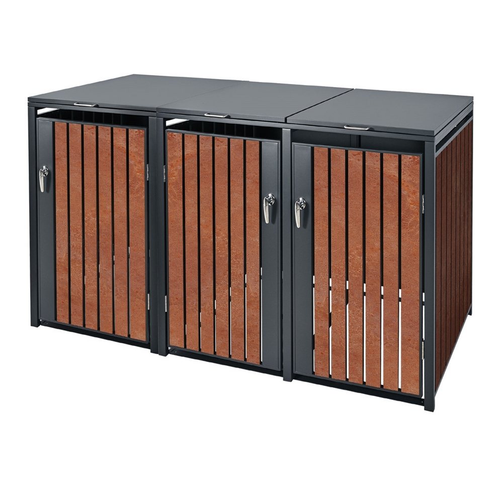 ML-DESIGN Mülltonnenbox Müllbox aus Stahl wetterfest mit Klappdeckel/Tür Mülltonnecontainer (Komplett-Set), für 3 Tonne 240L 200x80x116,3cm Anthrazit-Rostoptik (Dun ML-DESIGN Mülltonnenbox Müllbox aus Stahl wetterfest mit Klappdeckel/Tür Mülltonnecontainer (Komplett-Set), für 3 Tonne 240L 200x80x116,3cm Anthrazit-Rostoptik (Dun von ML-DESIGN