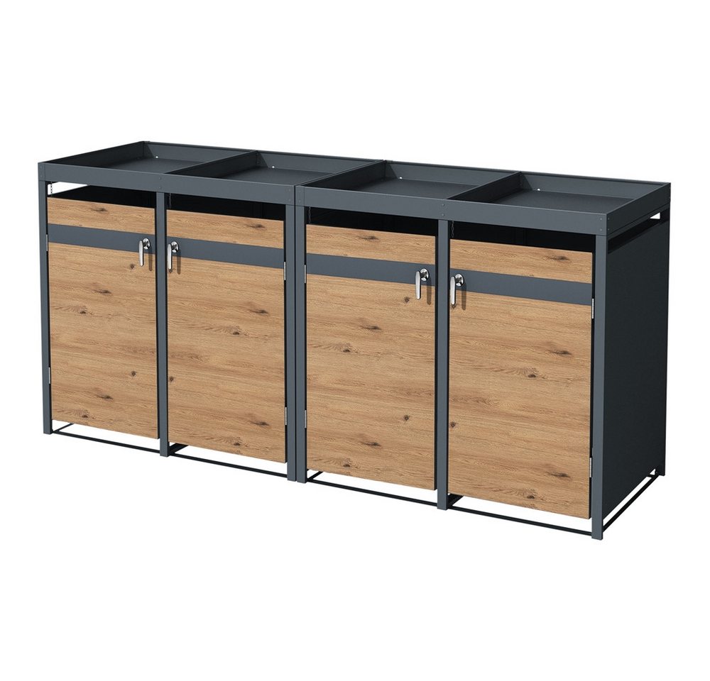 ML-DESIGN Mülltonnenbox Müllbox aus Stahl wetterfeste Mülltonnen Verkleidung Mülltonnengarage (4 St), Mülltonnencontainer mit Klappdeckel / Tür für 4 Tonne à 240 ltr. von ML-DESIGN