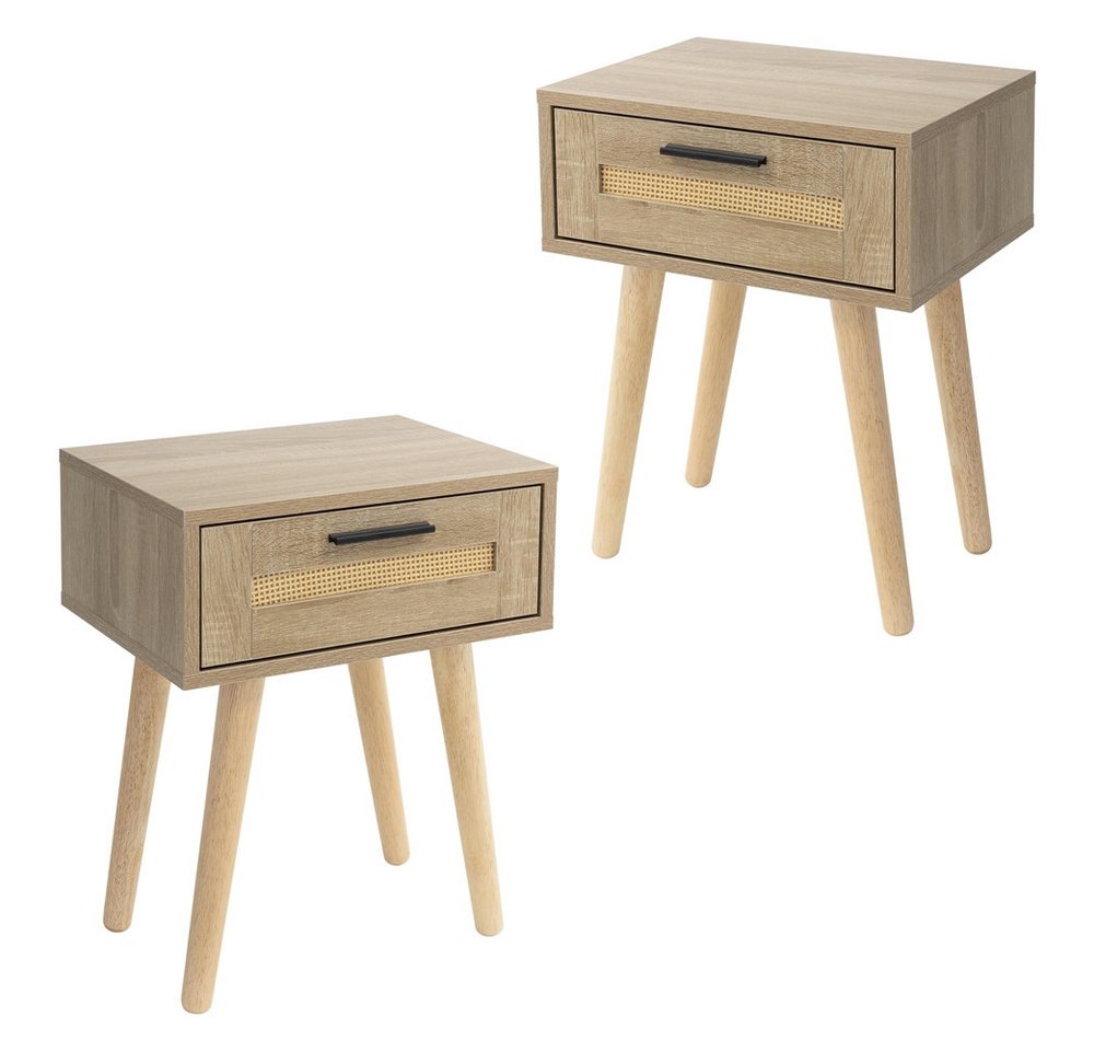 ML-DESIGN Nachttisch 2er Set Nachtkommode Nachtschrank Nachtkonsole für Schlafzimmer (2-St), Beistelltisch Rattan mit 1x Schublade, laminierte Spannplatte Eiche von ML-DESIGN