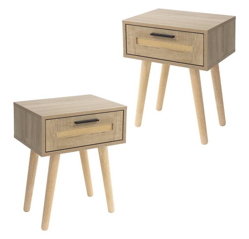 ML-DESIGN Nachttisch 2er Set Nachtkommode Nachtschrank Nachtkonsole für Schlafzimmer (2-St), Beistelltisch Rattan mit 1x Schublade, laminierte Spannplatte Eiche von ML-DESIGN