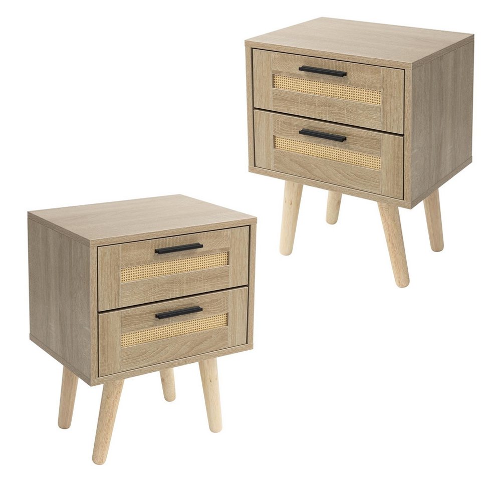 ML-DESIGN Nachttisch 2er Set Nachtkommode Nachtschrank Nachtkonsole für Schlafzimmer (2-St), Beistelltisch Rattan mit 2x Schublade, laminierte Spannplatte Eiche von ML-DESIGN
