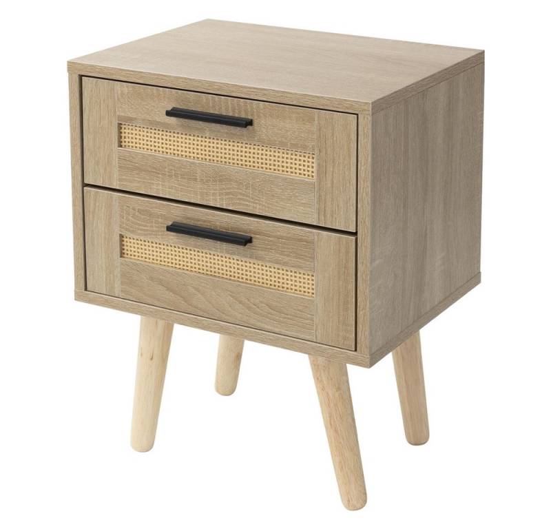 ML-DESIGN Nachttisch Nachtkommode Nachtschrank Nachtkonsole Nachtkästchen für Schlafzimmer (1-St), Beistelltisch Rattan mit 2x Schublade, laminierte Spannplatte Eiche von ML-DESIGN