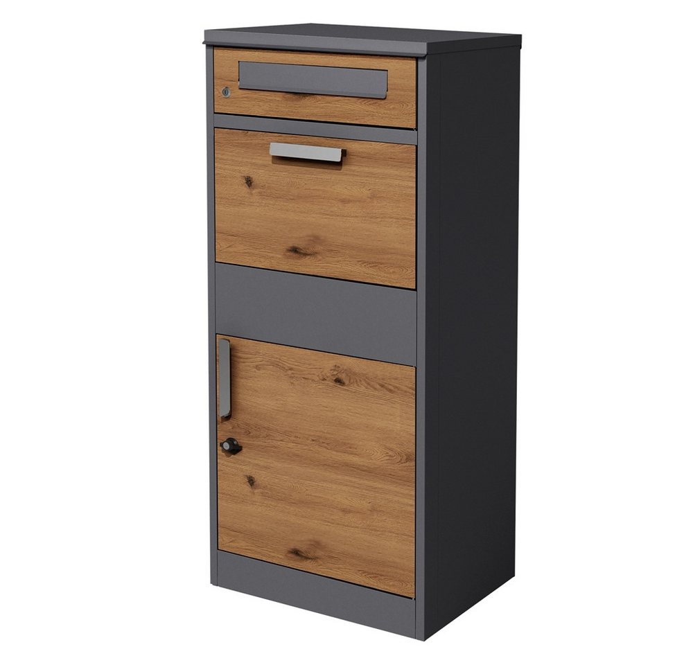 ML-DESIGN Paketbriefkasten Standbriefkasten aus verzinktem Stahl, abshließbar, 2 Schlüssel (2-St), Paketkasten Anthrazit-Eiche Optik Paketbox für Briefe Warensendungen ML-DESIGN Paketbriefkasten Standbriefkasten aus verzinktem Stahl, abshließbar, 2 Schlüssel (2-St), Paketkasten Anthrazit-Eiche Optik Paketbox für Briefe Warensendungen von ML-DESIGN