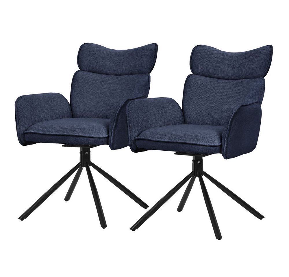 ML-DESIGN Polsterstuhl Drehstuhl mit Armlehne & Rückenlehne Ergonomische mit Metallbeine (2 St), Armlehnstuhl 2er Set Dunkelblau aus Polyester 360° Drehbar Sessel von ML-DESIGN