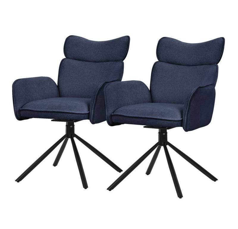 ML-DESIGN Polsterstuhl Drehstuhl mit Armlehne & Rückenlehne Ergonomische mit Metallbeine (2 St), Armlehnstuhl 2er Set Dunkelblau aus Polyester 360° Drehbar Sessel von ML-DESIGN