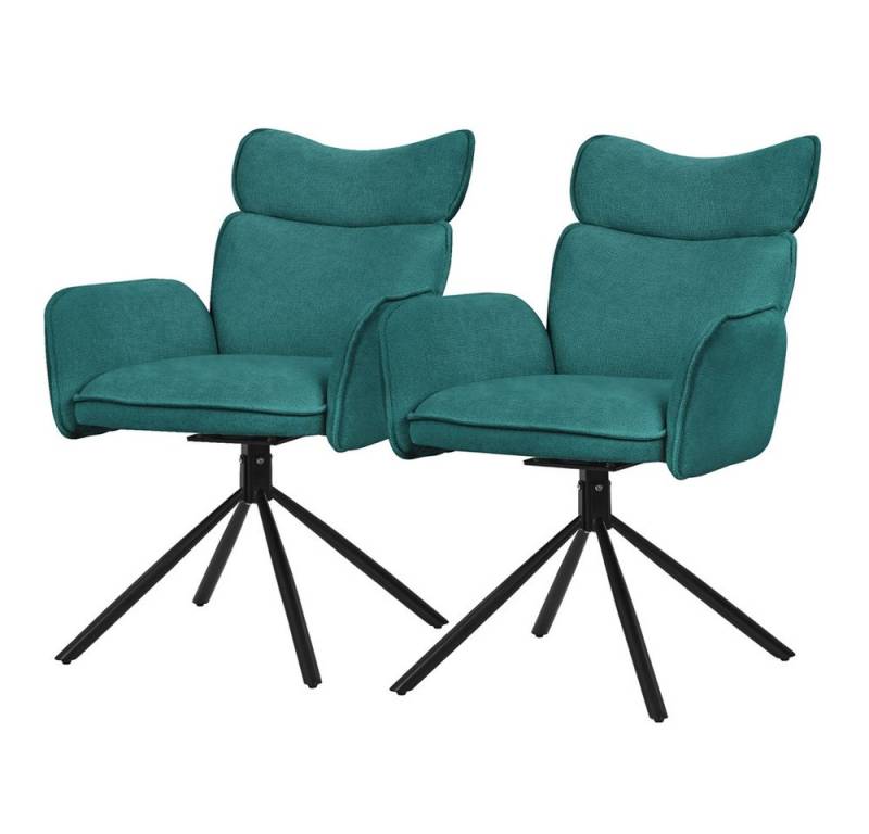 ML-DESIGN Polsterstuhl Drehstuhl mit Armlehne & Rückenlehne Ergonomische mit Metallbeine (2 St), Armlehnstuhl 2er Set Petrol aus Polyester 360° Drehbar Sessel von ML-DESIGN