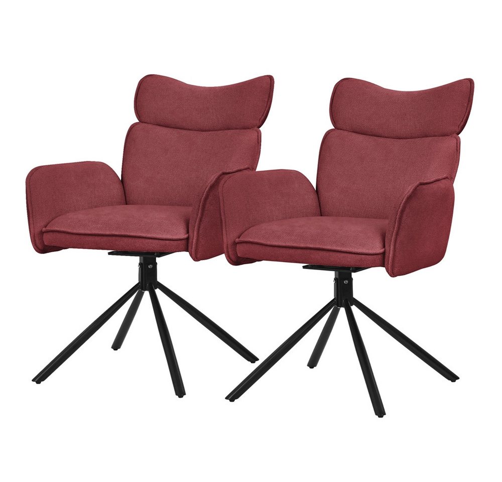 ML-DESIGN Polsterstuhl Drehstuhl mit Armlehne & Rückenlehne Ergonomische mit Metallbeine (2 St), Armlehnstuhl 2er Set Rot aus Polyester 360° Drehbar Sessel bis 120 kg von ML-DESIGN