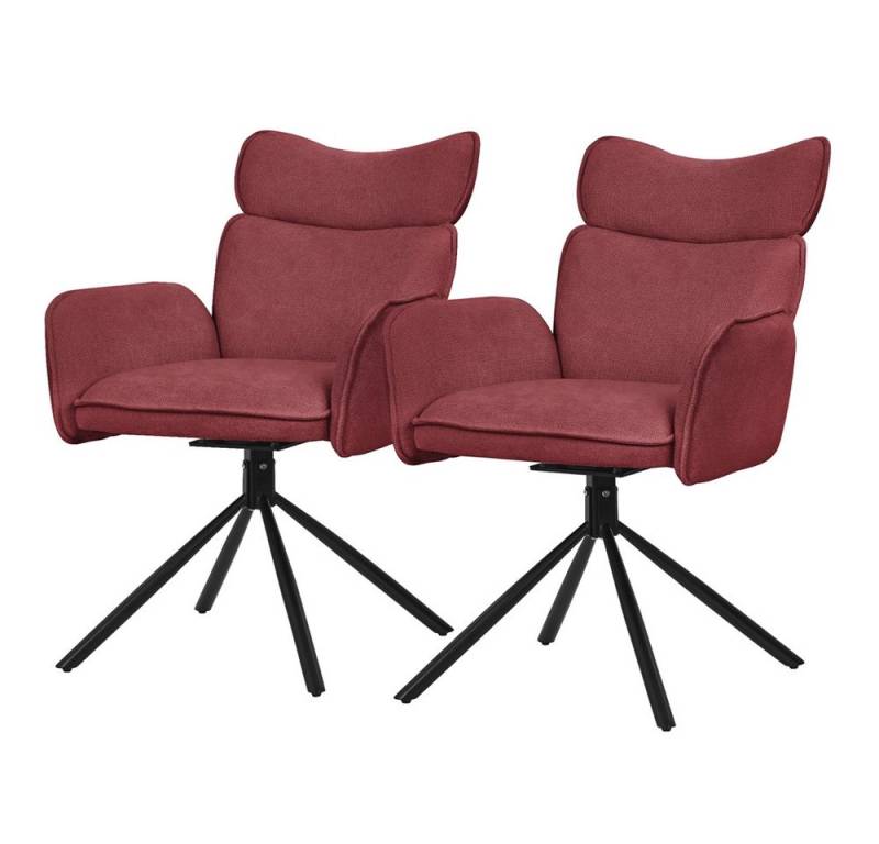 ML-DESIGN Polsterstuhl Drehstuhl mit Armlehne & Rückenlehne Ergonomische mit Metallbeine (2 St), Armlehnstuhl 2er Set Rot aus Polyester 360° Drehbar Sessel bis 120 kg von ML-DESIGN