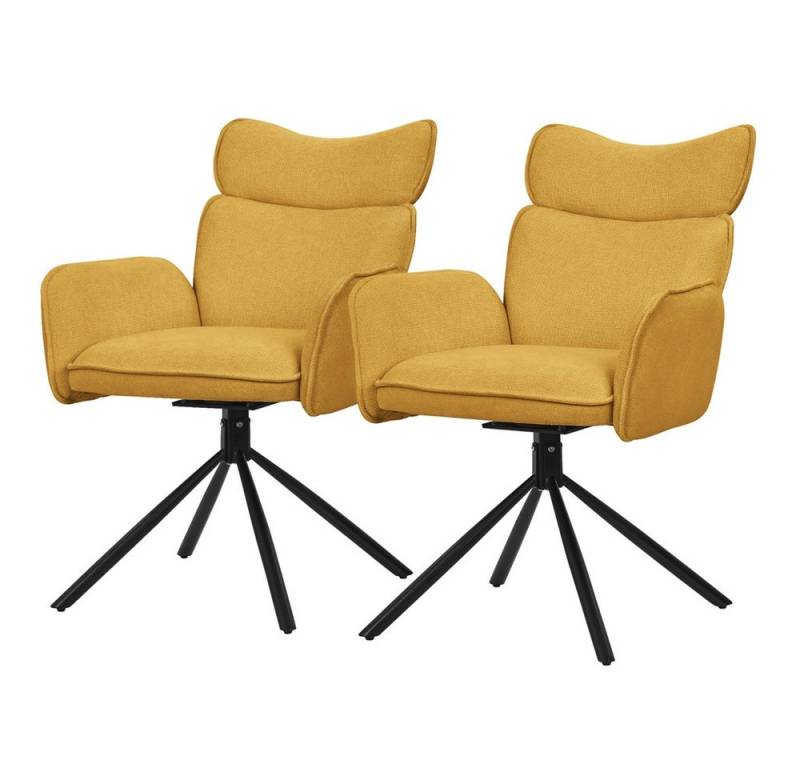 ML-DESIGN Polsterstuhl Drehstuhl mit Armlehne & Rückenlehne Ergonomische mit Metallbeine (2 St), Armlehnstuhl 2er Set Senf aus Polyester 360° Drehbar Sessel bis 120 kg von ML-DESIGN