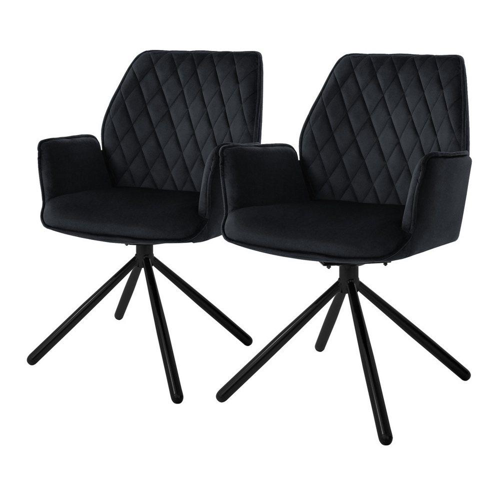 ML-DESIGN Polsterstuhl Drehstuhl mit Armlehne & Rückenlehne Ergonomische mit Metallbeine (2 St), Armlehnstuhl Schwarz aus Samt 180° Drehbar ergonomische Sessel von ML-DESIGN