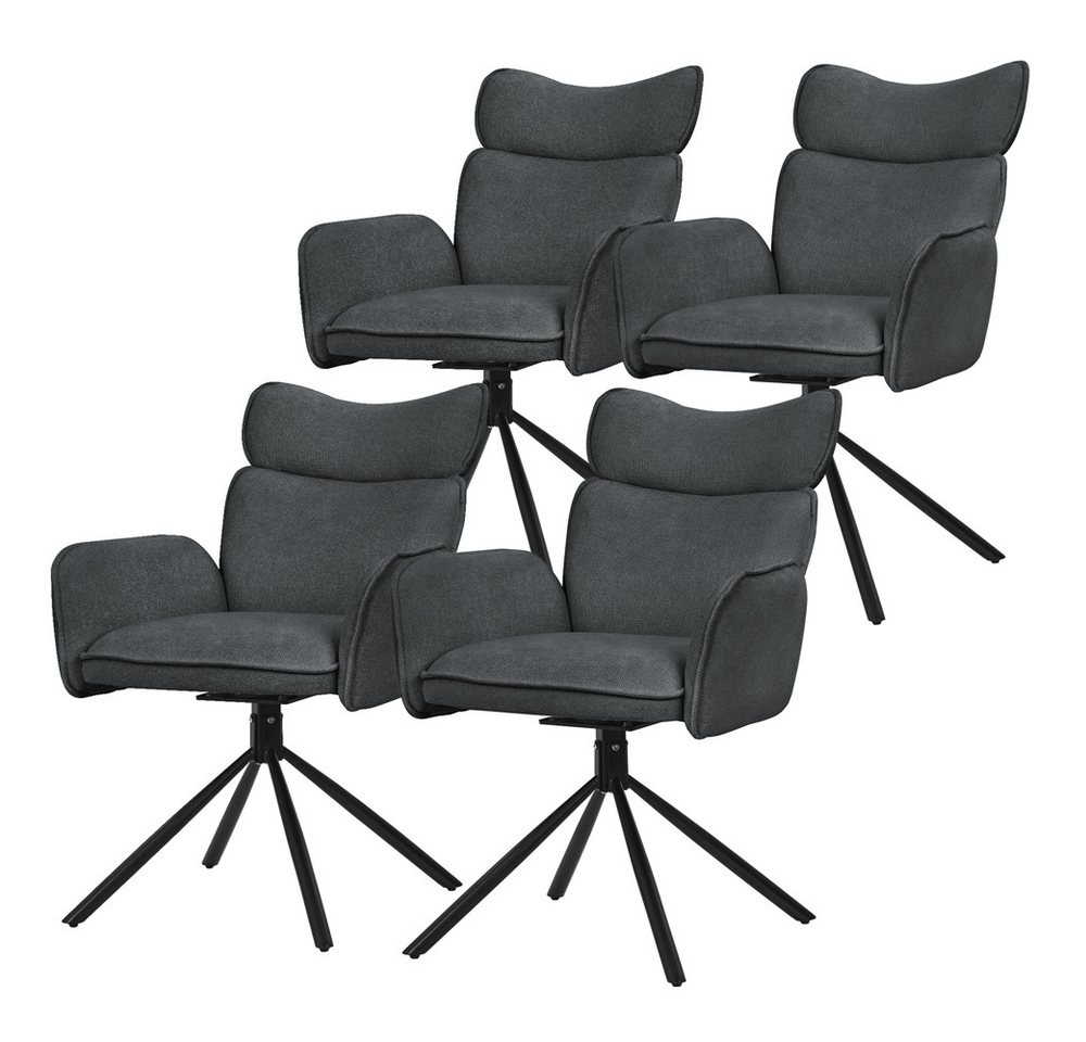 ML-DESIGN Polsterstuhl Drehstuhl mit Armlehne & Rückenlehne Ergonomische mit Metallbeine (4 St), Armlehnstuhl 4er Set Anthrazit aus Polyester 360° Drehbar Sessel von ML-DESIGN