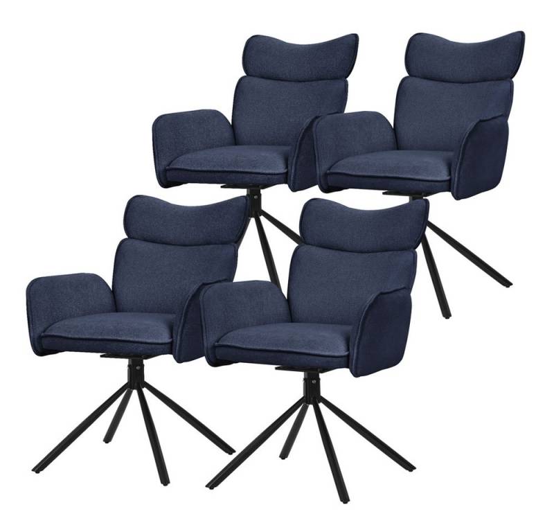 ML-DESIGN Polsterstuhl Drehstuhl mit Armlehne & Rückenlehne Ergonomische mit Metallbeine (4 St), Armlehnstuhl 4er Set Dunkelblau aus Polyester 360° Drehbar Sessel von ML-DESIGN
