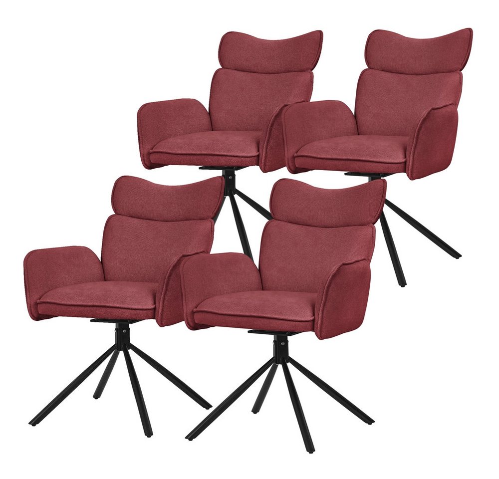 ML-DESIGN Polsterstuhl Drehstuhl mit Armlehne & Rückenlehne Ergonomische mit Metallbeine (4 St), Armlehnstuhl 4er Set Rot aus Polyester 360° Drehbar Sessel bis 120 kg von ML-DESIGN