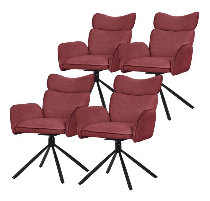 ML-DESIGN Polsterstuhl Drehstuhl mit Armlehne & Rückenlehne Ergonomische mit Metallbeine (4 St), Armlehnstuhl 4er Set Rot aus Polyester 360° Drehbar Sessel bis 120 kg von ML-DESIGN