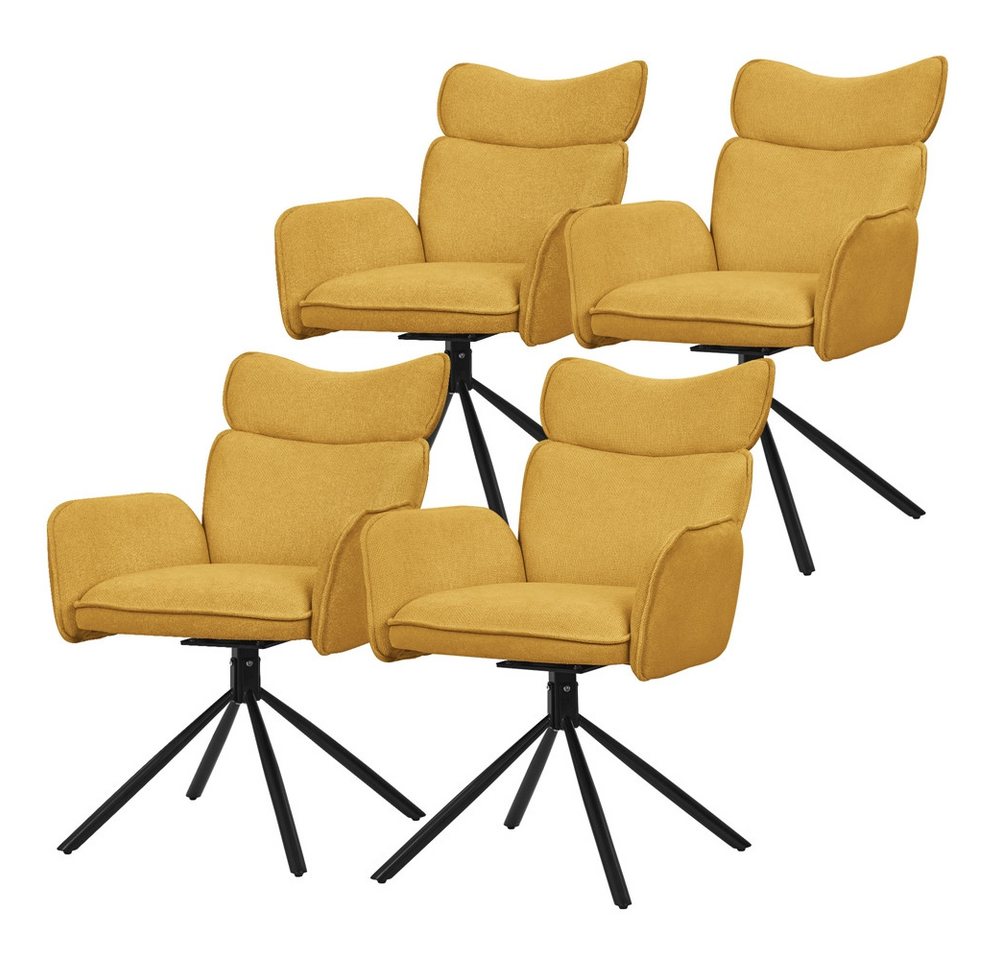 ML-DESIGN Polsterstuhl Drehstuhl mit Armlehne & Rückenlehne Ergonomische mit Metallbeine (4 St), Armlehnstuhl 4er Set Senf aus Polyester 360° Drehbar Sessel bis 120 kg von ML-DESIGN