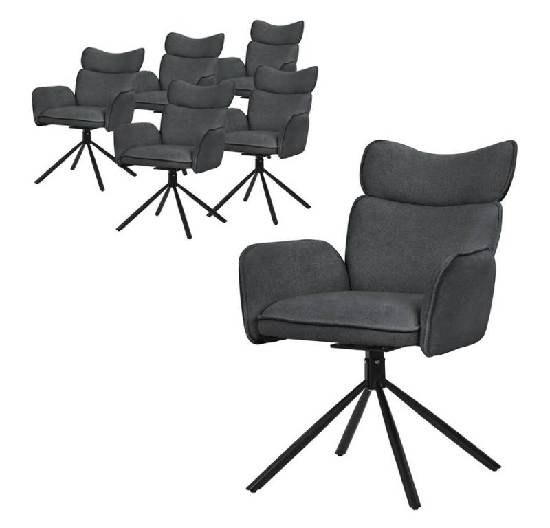 ML-DESIGN Polsterstuhl Drehstuhl mit Armlehne & Rückenlehne Ergonomische mit Metallbeine (6 St), Armlehnstuhl 6er Set Anthrazit aus Polyester 360° Drehbar Sessel von ML-DESIGN