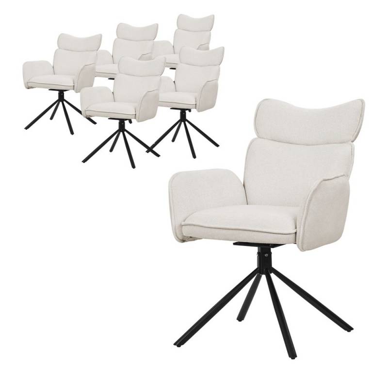 ML-DESIGN Polsterstuhl Drehstuhl mit Armlehne & Rückenlehne Ergonomische mit Metallbeine (6 St), Armlehnstuhl 6er Set Beige aus Polyester 360° Drehbar Sessel bis 120kg von ML-DESIGN