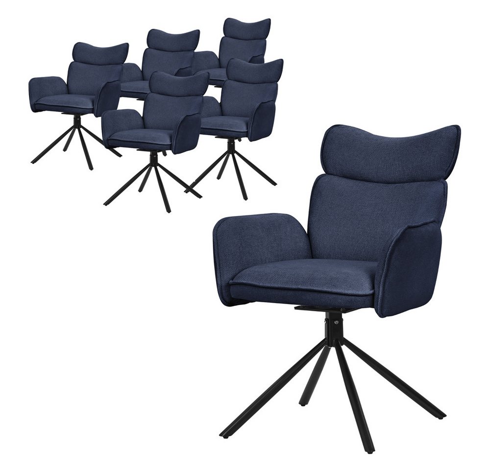 ML-DESIGN Polsterstuhl Drehstuhl mit Armlehne & Rückenlehne Ergonomische mit Metallbeine (6 St), Armlehnstuhl 6er Set Dunkelblau aus Polyester 360° Drehbar Sessel von ML-DESIGN