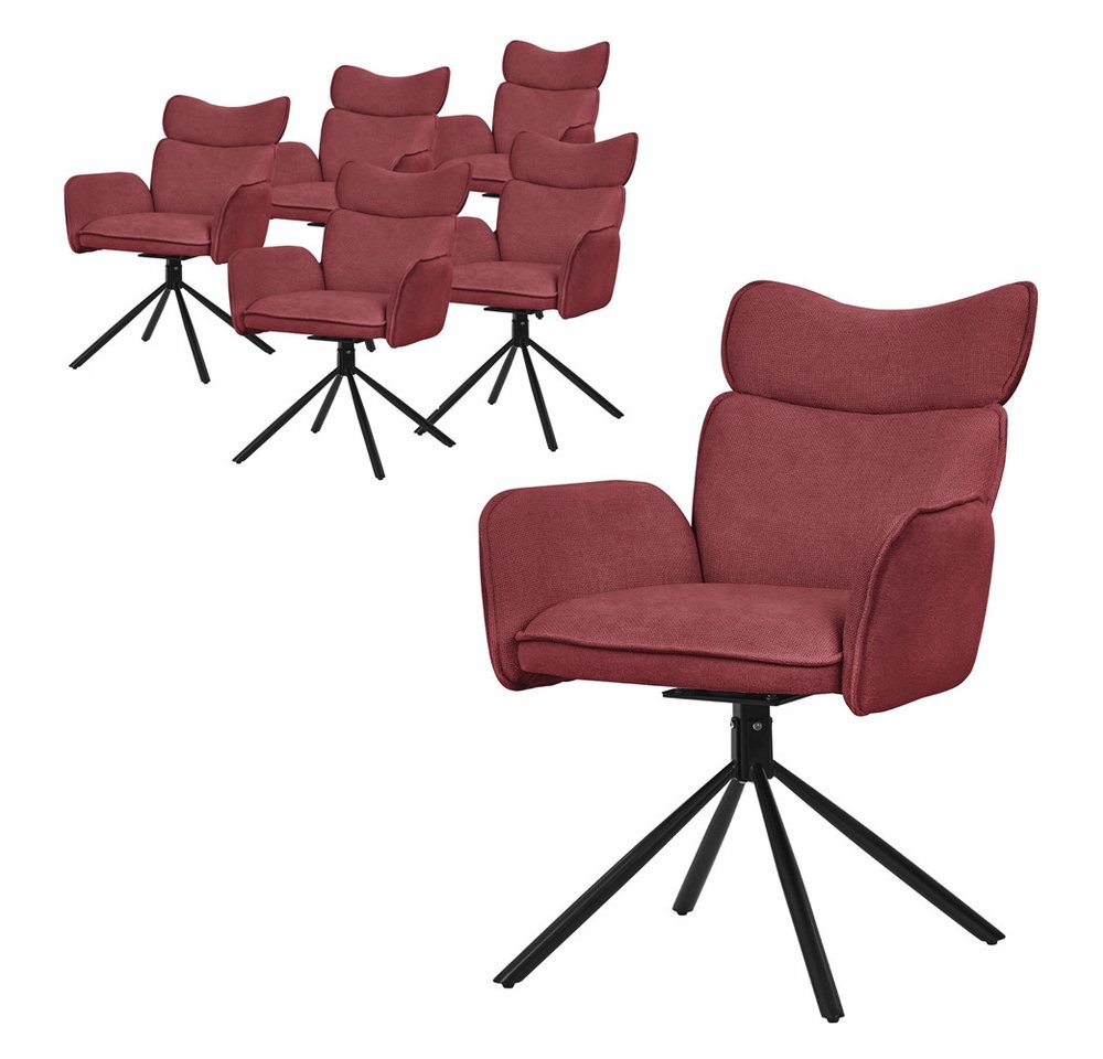 ML-DESIGN Polsterstuhl Drehstuhl mit Armlehne & Rückenlehne Ergonomische mit Metallbeine (6 St), Armlehnstuhl 6er Set Rot aus Polyester 360° Drehbar Sessel bis 120 kg von ML-DESIGN