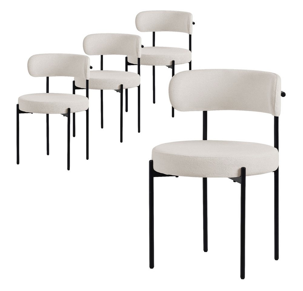 ML-DESIGN Polsterstuhl Esszimmerstühle Gruppe Küchenstuhl aus Teddystoff mit Metallbeinen (4 St), Clubstuhl 4er Set Wohnzimmerstuhl Weiß moderne Design Lounge Stuhl von ML-DESIGN