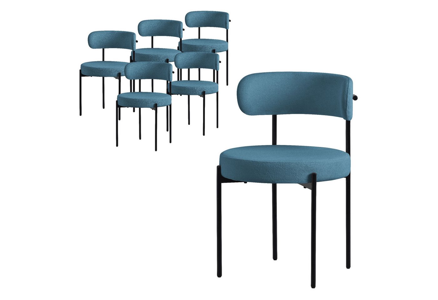 ML-DESIGN Polsterstuhl Esszimmerstühle Gruppe Küchenstuhl aus Teddystoff mit Metallbeinen (6 St), Clubstuhl 6er Set Wohnzimmerstuhl Blau moderne Design Lounge Stuhl von ML-DESIGN