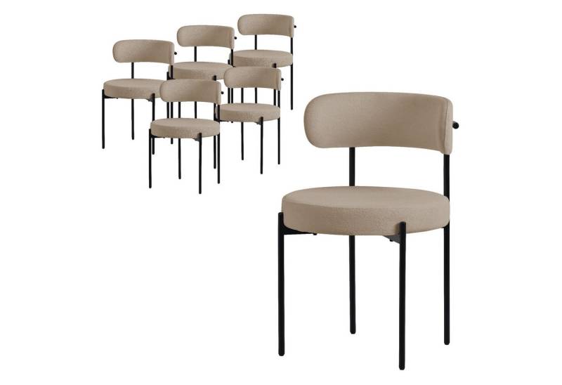 ML-DESIGN Polsterstuhl Esszimmerstühle Gruppe Küchenstuhl aus Teddystoff mit Metallbeinen (6 St), Clubstuhl 6er Set Wohnzimmerstuhl Braun moderne Design Lounge Stuhl von ML-DESIGN