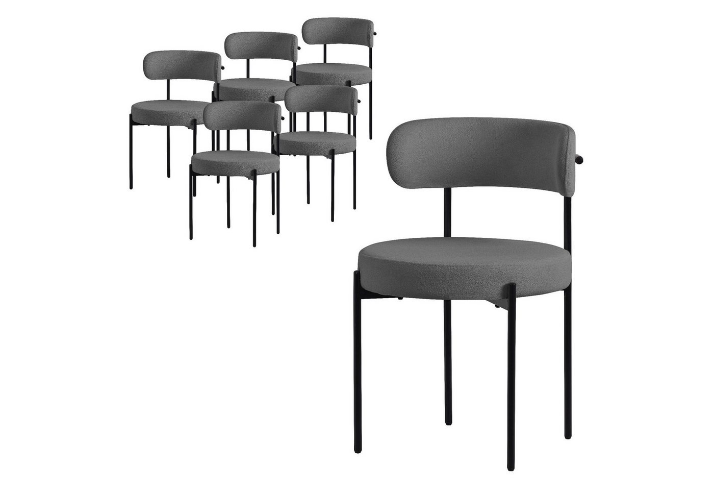 ML-DESIGN Polsterstuhl Esszimmerstühle Gruppe Küchenstuhl aus Teddystoff mit Metallbeinen (6 St), Clubstuhl 6er Set Wohnzimmerstuhl Grau moderne Design Lounge Stuhl von ML-DESIGN