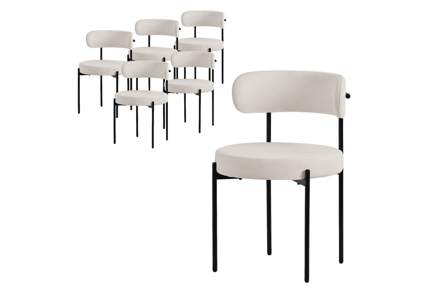 ML-DESIGN Polsterstuhl Esszimmerstühle Gruppe Küchenstuhl aus Teddystoff mit Metallbeinen (6 St), Design Lounge Polsterstuhl Clubstuhl 6er Set moderner Stuhl von ML-DESIGN
