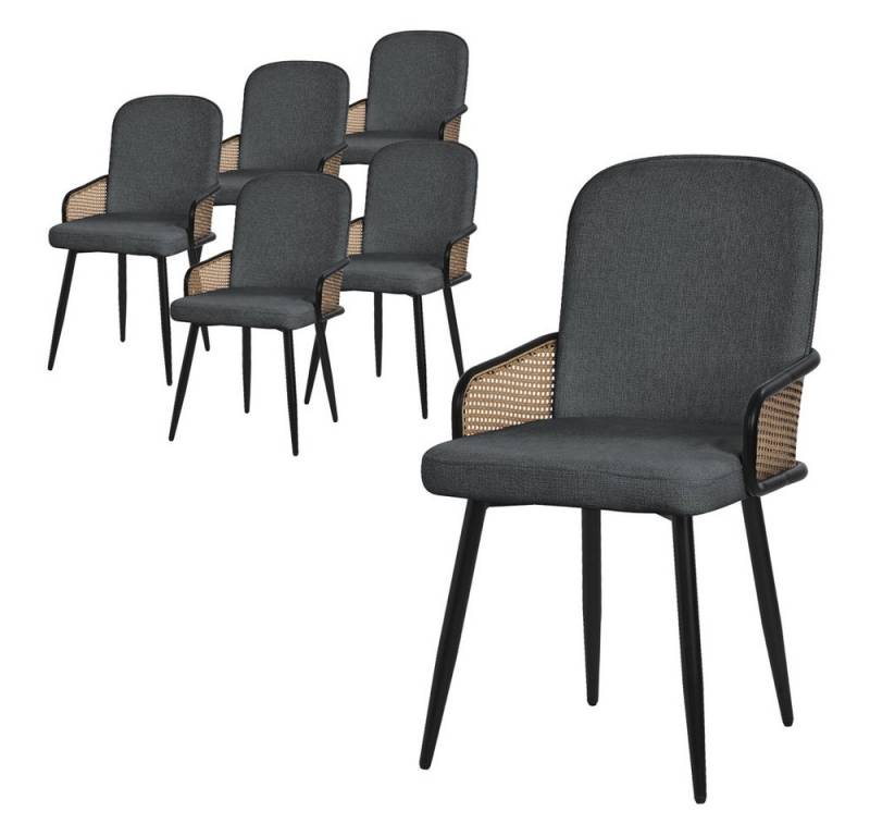 ML-DESIGN Polsterstuhl Esszimmerstühle mit Armlehne & Rückenlehne Ergonomische moderne Design (6 St), Armlehnstuhl mit Metallbeine 6er Set Anthrazit Lounge Sessel bis 120kg von ML-DESIGN