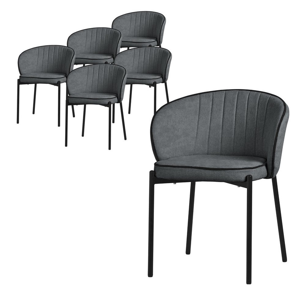 ML-DESIGN Polsterstuhl Esszimmerstühle mit Armlehne & Rückenlehne Ergonomische moderne Design (6 St), Armlehnstuhl mit Metallbeine 6er Set Anthrazit Lounge Sessel bis 120kg von ML-DESIGN