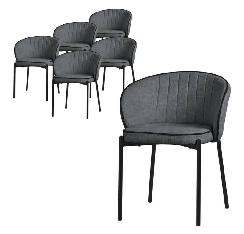 ML-DESIGN Polsterstuhl Esszimmerstühle mit Armlehne & Rückenlehne Ergonomische moderne Design (6 St), Armlehnstuhl mit Metallbeine 6er Set Anthrazit Lounge Sessel bis 120kg von ML-DESIGN