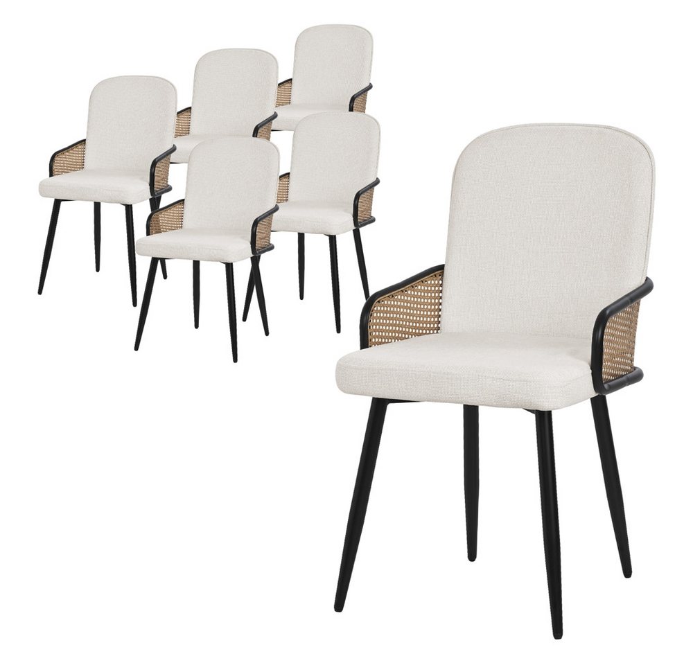 ML-DESIGN Polsterstuhl Esszimmerstühle mit Armlehne & Rückenlehne Ergonomische moderne Design (6 St), Armlehnstuhl mit Metallbeine 6er Set Beige Lounge Sessel bis 120 kg von ML-DESIGN