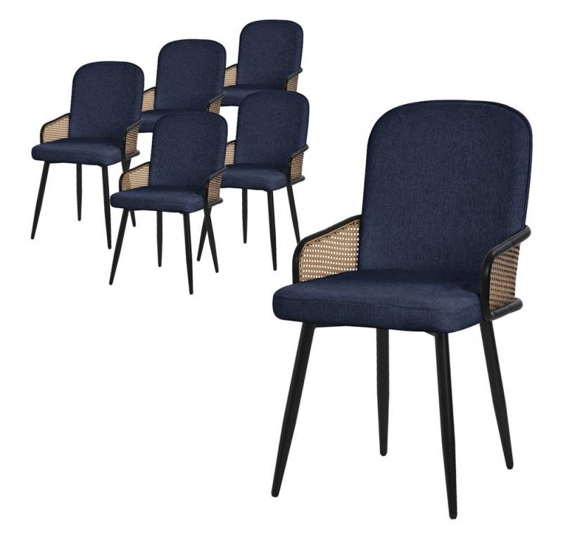 ML-DESIGN Polsterstuhl Esszimmerstühle mit Armlehne & Rückenlehne Ergonomische moderne Design (6 St), Armlehnstuhl mit Metallbeine 6er Set Dunkelblau Lounge Sessel 120 kg von ML-DESIGN