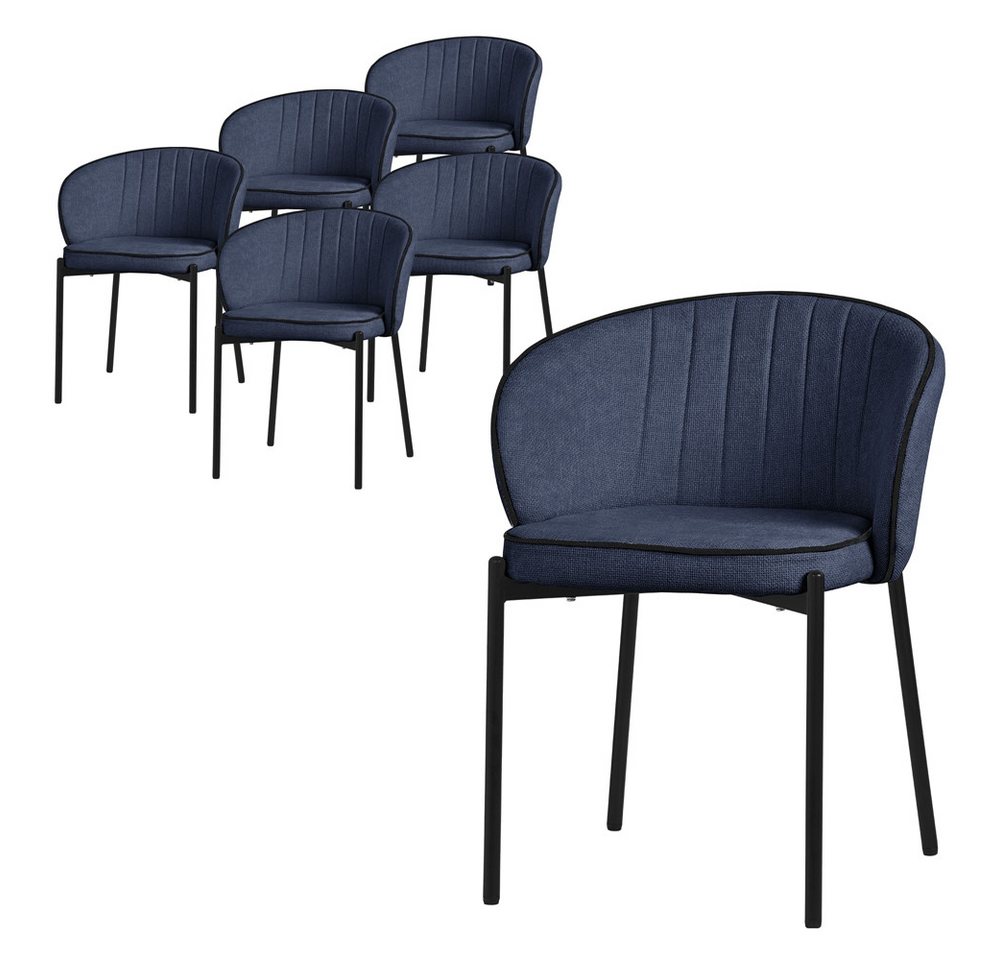 ML-DESIGN Polsterstuhl Esszimmerstühle mit Armlehne & Rückenlehne Ergonomische moderne Design (6 St), Armlehnstuhl mit Metallbeine 6er Set Dunkelblau Loungesessel bis 120kg von ML-DESIGN