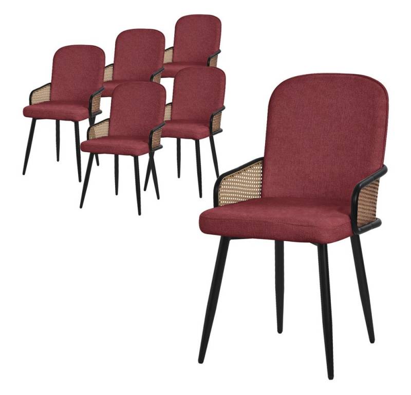 ML-DESIGN Polsterstuhl Esszimmerstühle mit Armlehne & Rückenlehne Ergonomische moderne Design (6 St), Armlehnstuhl mit Metallbeine 6er Set Rot Lounge Sessel bis 120 kg von ML-DESIGN