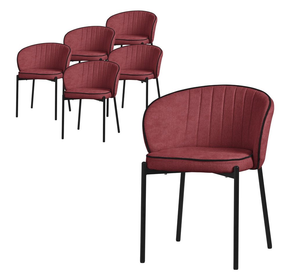 ML-DESIGN Polsterstuhl Esszimmerstühle mit Armlehne & Rückenlehne Ergonomische moderne Design (6 St), Armlehnstuhl mit Metallbeine 6er Set Rot Lounge Sessel bis 120kg von ML-DESIGN