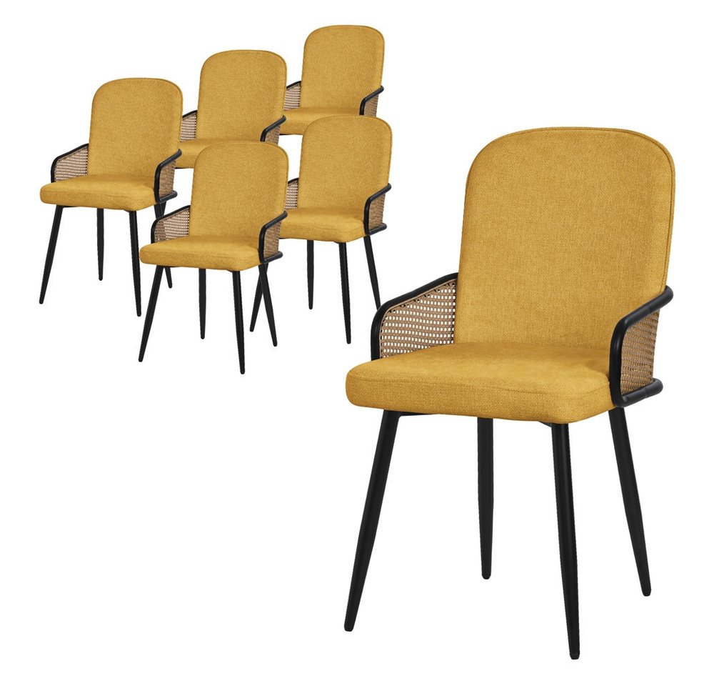 ML-DESIGN Polsterstuhl Esszimmerstühle mit Armlehne & Rückenlehne Ergonomische moderne Design (6 St), Armlehnstuhl mit Metallbeine 6er Set Senf Lounge Sessel bis 120 kg von ML-DESIGN