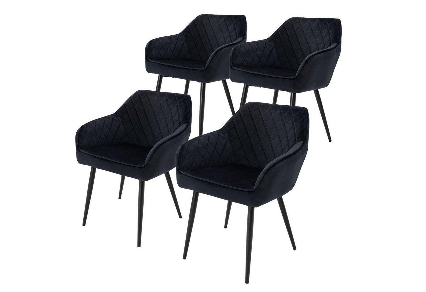 ML-DESIGN Polsterstuhl Esszimmerstühle mit Rücken- & Armlehne moderne Design Küchenstühle (4 St), Esstischstühle 4er Set Samt Bezug Schwarz Wohnzimmerstuhl bis 120 kg von ML-DESIGN