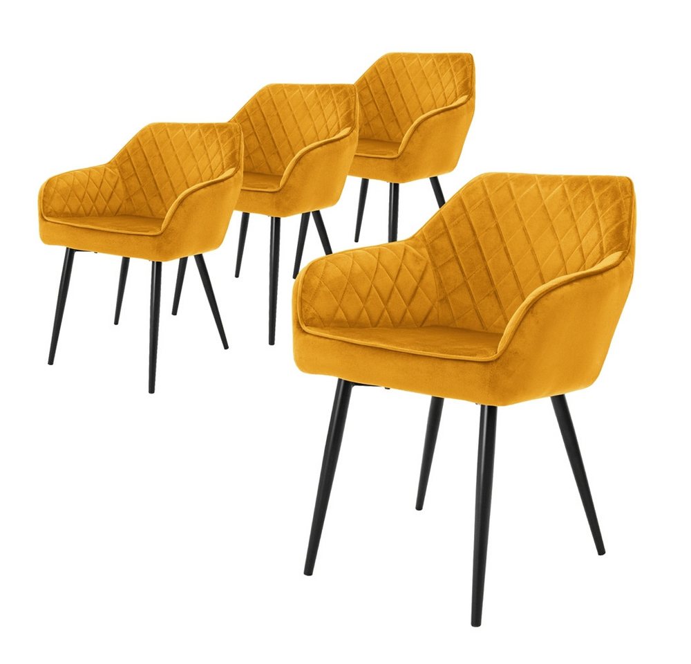 ML-DESIGN Polsterstuhl Esszimmerstühle mit Rücken- & Armlehne moderne Design Küchenstühle (4 St), Esstischstühle 4er Set Samt Bezug Senfgelb Wohnzimmerstuhl bis 120 kg von ML-DESIGN