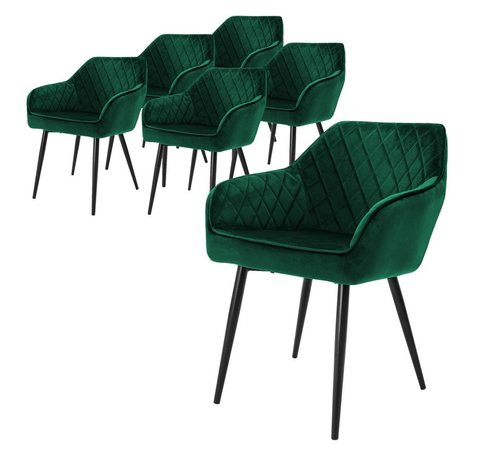 ML-DESIGN Polsterstuhl Esszimmerstühle mit Rücken- & Armlehne moderne Design Küchenstühle (6 St), Esstischstühle 6er Set Samt Bezug Dunkelgrün Wohnzimmerstuhl bis 120kg von ML-DESIGN