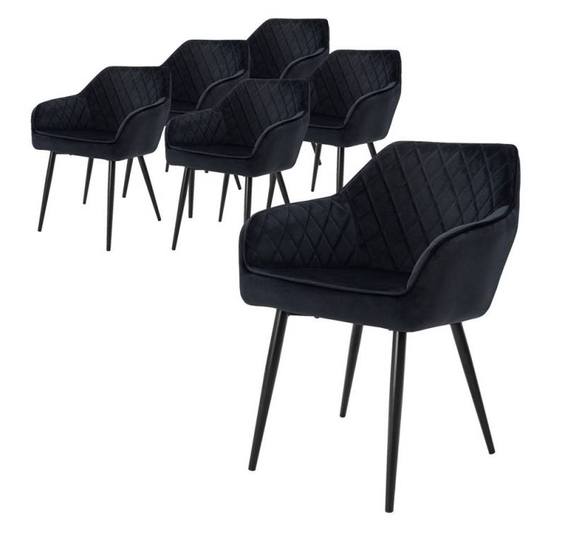 ML-DESIGN Polsterstuhl Esszimmerstühle mit Rücken- & Armlehne moderne Design Küchenstühle (6 St), Esstischstühle 6er Set Samt Bezug Schwarz Wohnzimmerstuhl bis 120 kg von ML-DESIGN