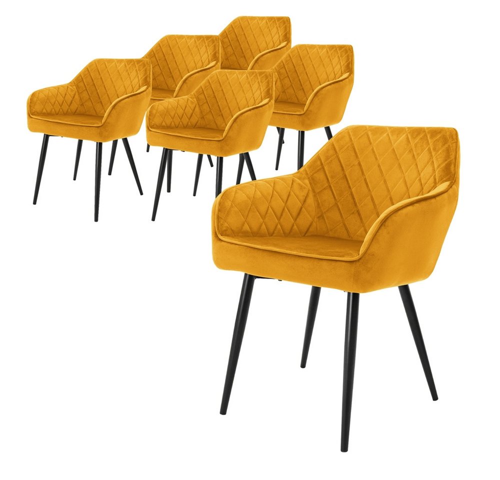 ML-DESIGN Polsterstuhl Esszimmerstühle mit Rücken- & Armlehne moderne Design Küchenstühle (6 St), Esstischstühle 6er Set Samt Bezug Senfgelb Wohnzimmerstuhl bis 120 kg von ML-DESIGN