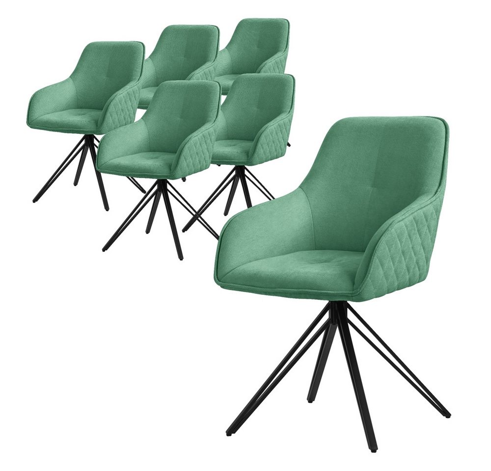 ML-DESIGN Polsterstuhl Esszimmerstuhl aus Textil Webstoff mit Metallbeine 360° drehbar (6 St), Stuhl mit Rücken-& Armlehne Grün Küchenstuhl Wohnzimmerstuhl von ML-DESIGN