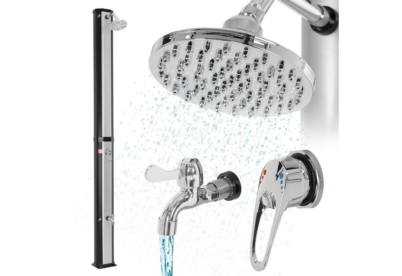 ML-DESIGN Solardusche Gartendusche Außendusche Pooldusche bis 60°C ohne Stromanschluss (1 St), 35L Eckig mit Fußdusche und Regenduschkopf warmes Wasser von ML-DESIGN