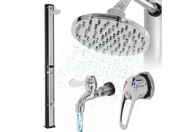 ML-DESIGN Solardusche Gartendusche Außendusche Pooldusche bis 60°C ohne Stromanschluss (1 St), 35L Eckig mit Fußdusche und Regenduschkopf warmes Wasser von ML-DESIGN