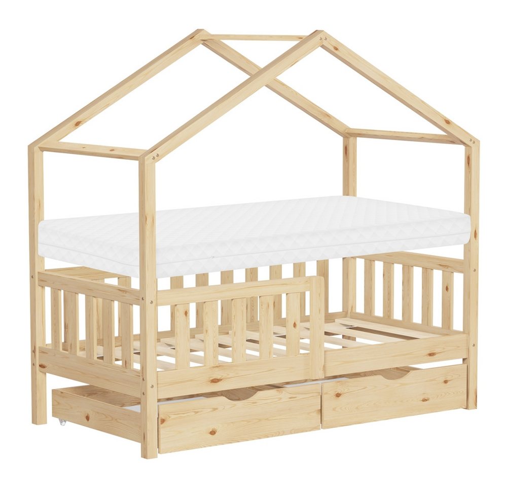 ML-DESIGN Spielbett Hausbett Kinderbett inkl. 2 Schubladen, Lattenrost und Rausfallschutz, Abenteuerbett 70x140cm mit Matratze Himmelbett Kiefer Jugendbett Natur ML-DESIGN Spielbett Hausbett Kinderbett inkl. 2 Schubladen, Lattenrost und Rausfallschutz, Abenteuerbett 70x140cm mit Matratze Himmelbett Kiefer Jugendbett Natur von ML-DESIGN