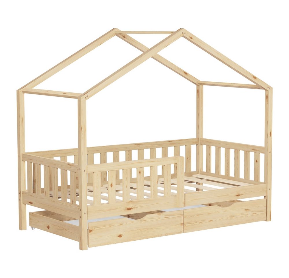 ML-DESIGN Spielbett Hausbett Kinderbett inkl. 2 Schubladen, Lattenrost und Rausfallschutz, Abenteuerbett 80x160cm Haus Bett Himmelbett Kiefer Jugendbett Natur ML-DESIGN Spielbett Hausbett Kinderbett inkl. 2 Schubladen, Lattenrost und Rausfallschutz, Abenteuerbett 80x160cm Haus Bett Himmelbett Kiefer Jugendbett Natur von ML-DESIGN